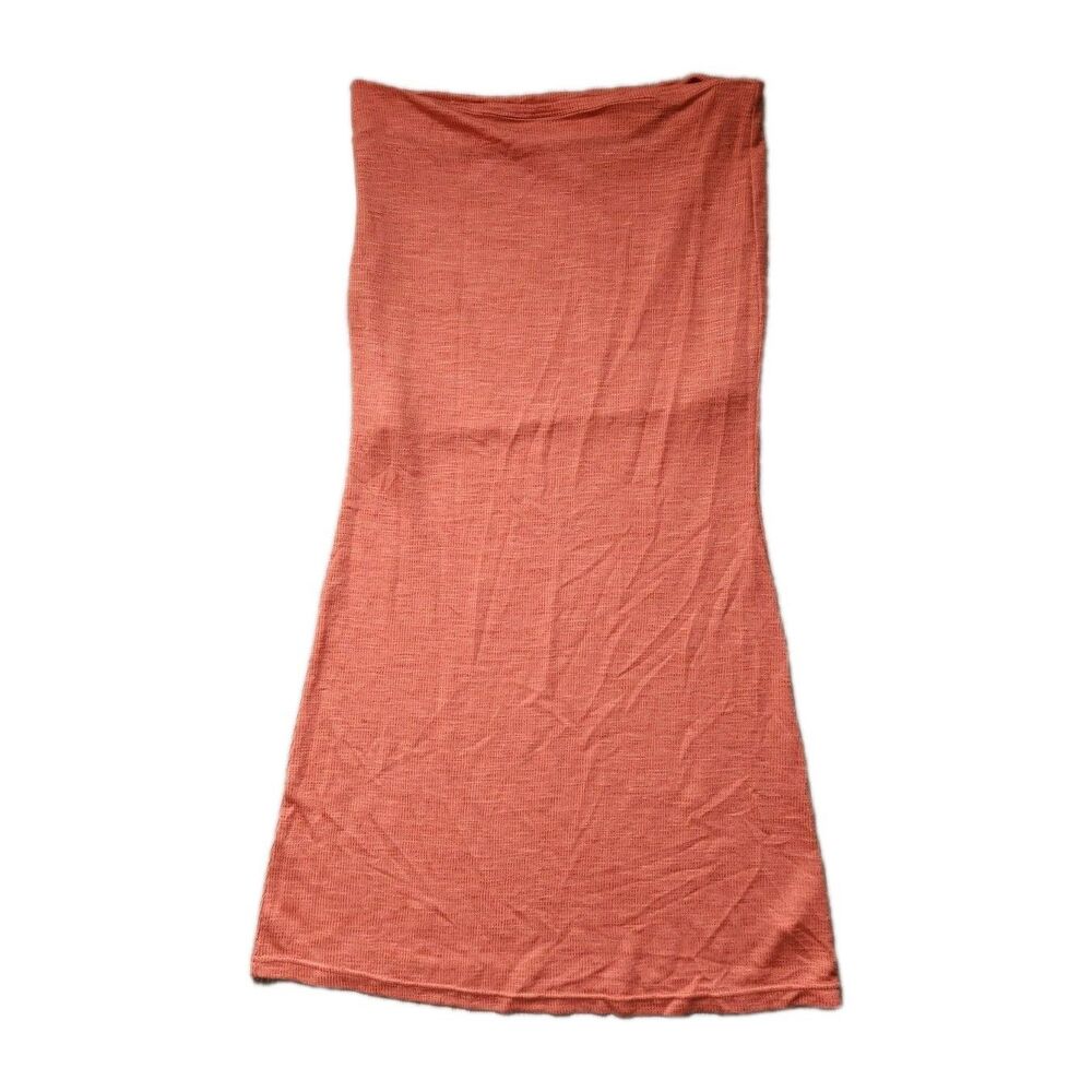 NWT Orange Ribbed Knit Maxi Skirt High Waist Bodycon Stretch Lined Zip Sz M